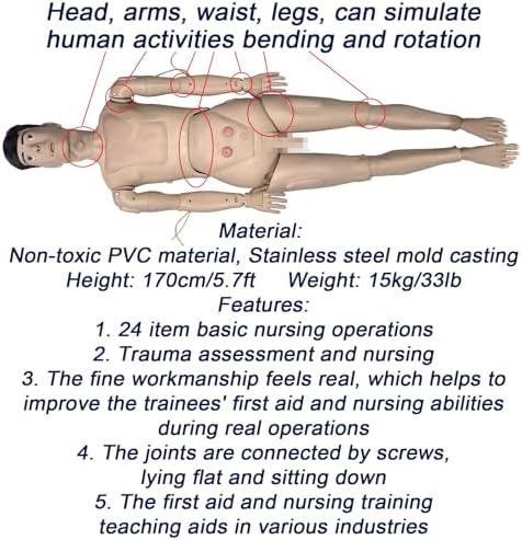 5.25ft Life Size Patient Care Manikin Training CPR Simulator Basic Geri Nursing Skills Geriatric Human Model Mannequin Full Body for Students Education Teaching Medical Training Skills