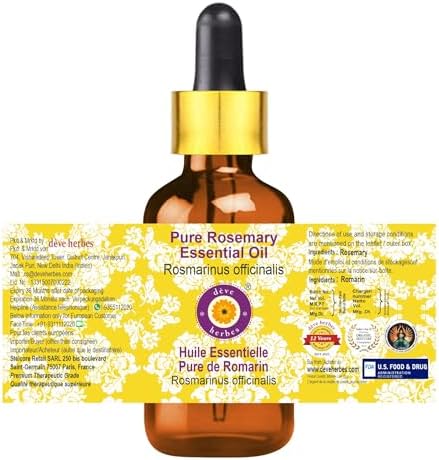 Deve Herbes Pure Rosemary Essential Oil (Rosmarinus officinalis) with Glass Dropper Steam Distilled (Pack of Three) 100ml X 3 (10 oz)