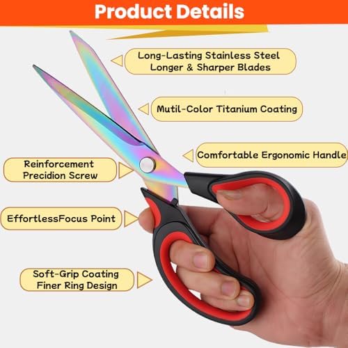 Fabric Scissors 9.5 Inch Sharp Heavy Duty Multi-Purpose Titanium Coated Stainless Steel Scissors with Comfortable Handles, Perfect for Arts and Crafts