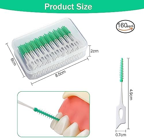 Ndzefan160PCS Portable Soft Silica Gel Toothpick Dental Floss Picks Soft Original Suitable for Oral Care of Adults and Childrens,Toothpick Brushes Teeth Cleaning Tool (Green)