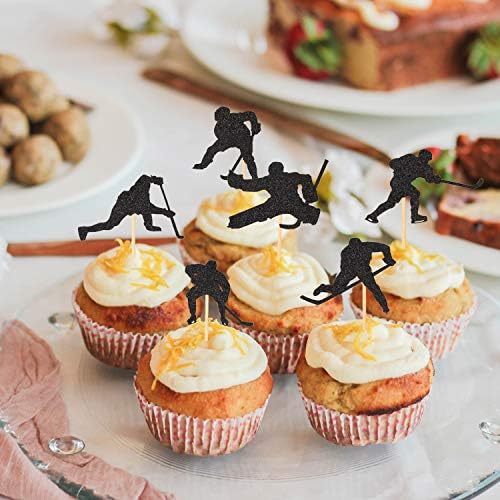 Hockey Cupcake Toppers Pack of 48 Hockey Player Cupcake Picks for Boys Ice Hockey Sport Themed Party Supplies