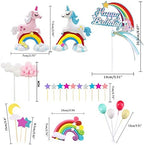 MOVINPE Unicorn Cake Topper, 2 Magic Unicorns Sculpture, 1 Rainbow, 1 Happy Birthday Banner, 2 Cloud, 4 Balloon, 12 Stars, 1 Moon, Cake Decoration For Girl Kid Women Birthday Party