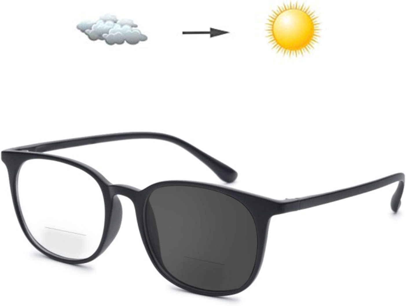 Fuisetaea Photochromism Gray Bifocal Reading Glasses Lightweight TR90 Frame Transition Readers Eyeglasses