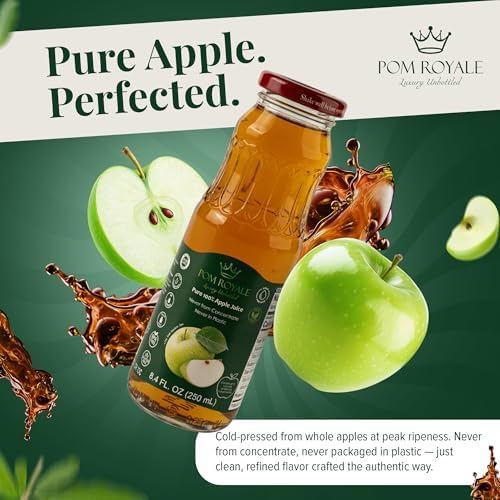 Pure Apple Juice, 8.4oz Glass Bottle (Pack of 12), Cold Pressed Juice, Not from Concentrate, Non-GMO, No Sugar Added, Gluten Free, Kosher Certified, Preservative Free
