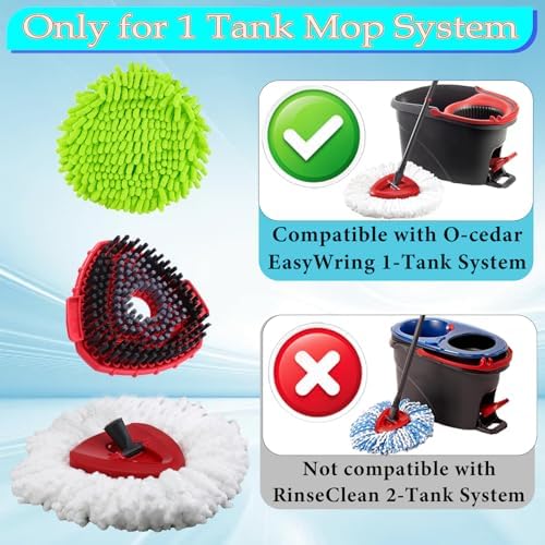 Spin Mop Heads Replacement for O-Cedar EasyWring Spin Mop Microfiber Refill, Replace Heads for O Cedar Easywring 1 Tank with 3 Pack Refills, 1 Pack Scrubber Head and 1 1 Triangle Head Cover for Ocedar