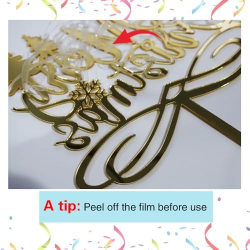 Acrylic Merry Christmas Cake Topper,New Year Holiday Party Supplies,Red & Green Glitter Christmas Cake Decorations，Winter Holiday Cake Picks-Xmas Party Supplies (Acrylic)