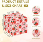 Sweet Strawberry Tissue Box Holder Leather Square Foldable Facial Paper Decorative Tissue Box Cover Paper Towel Case Organizer for Tabletop Bathroom Vanity Countertop Home Car Office