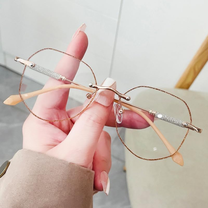 XINGNIAN New Frameless Trimmed Anti-blue light Gold Polygon Reading Glasses for Women Trendy Metal Rimless Readers