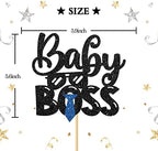 INNORU Boss Boy Cake Topper, Baby Boy 1st Birthday Cake Decor, Baby Shower, Gender Reveal Party Decoration Supplies, Black Glitter