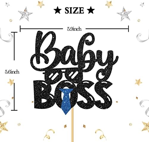 INNORU Boss Boy Cake Topper, Baby Boy 1st Birthday Cake Decor, Baby Shower, Gender Reveal Party Decoration Supplies, Black Glitter