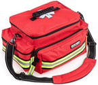 Scherber First Responder Fully-Stocked Professional Essentials EMT/EMS Trauma Kit | HSA/FSA Approved | Reflective Bag w/8 Zippered Pockets & Compartments & 200+ First Aid Supplies - Red