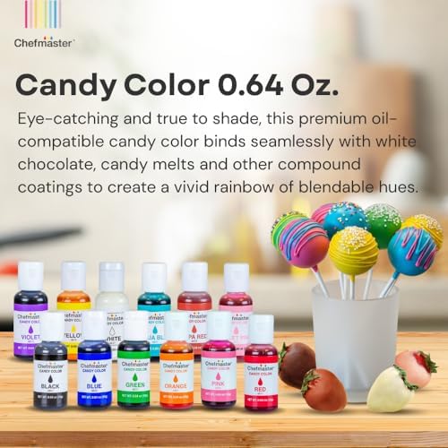Chefmaster Pink Candy Color | True-Tone Shades | Oil-Based | Professional-Grade Dye | Chocolate, Strawberries, Cake Pops | Decorating | Easy-to-Use | Manufactured in the USA | 0.64 oz