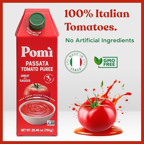 Pomì Tomato Passata 26.46oz (Pack of 6) - Made in Italy - Creamy, Velvety Tomato Puree with Touch of Salt, No Additives or Preservatives - 100% Fresh Italian Tomatoes - BPA-Free, Gluten-Free