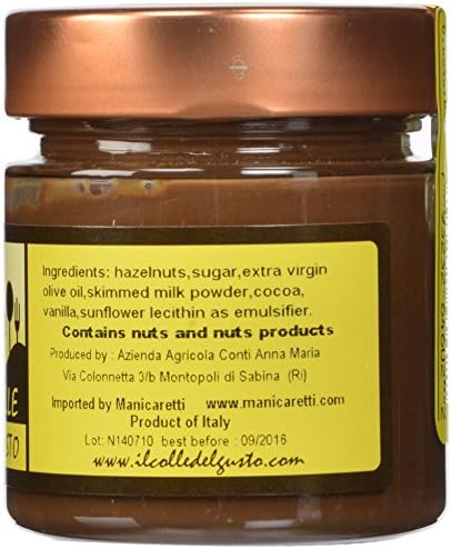 Il Colle Del Gusto Smooth Hazelnut Chocolate Spread with Extra Virgin Olive Oil, Noccioliva, 8.1 Ounce