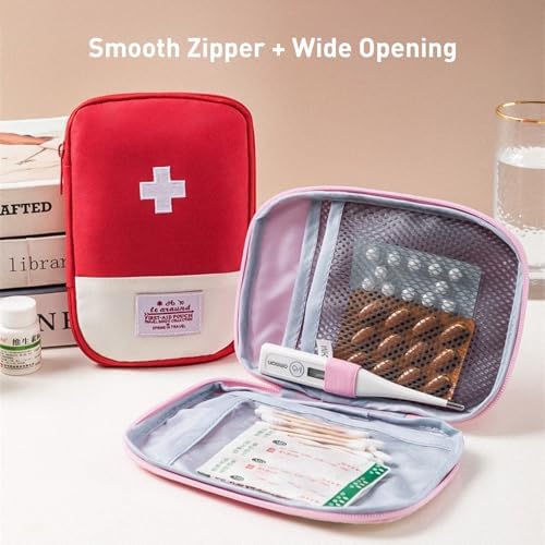 2 Packs Travel First Aid Bag,Empty Mini First Aid Pouch,Emergency Medicine Storage Organizer Bag Health and Household Supplies