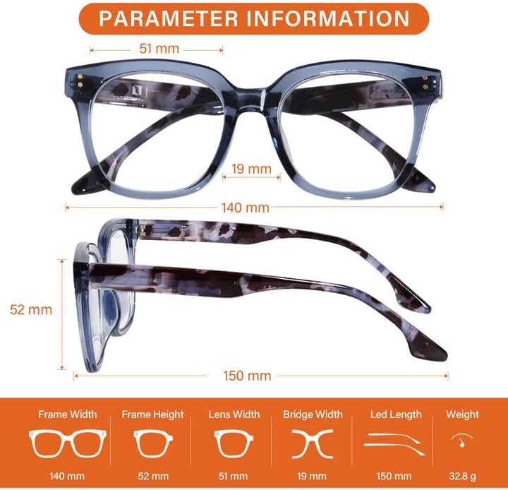 Progressive Multifocus Reading Glasses for Women Men Oversized Anti Blue Light Blocking Readers Square Eyeglasses