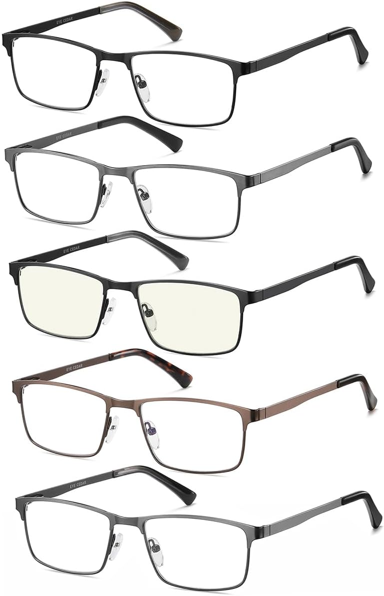 EYECEDAR 5-Pack Reading Glasses for Men Metal Frame Spring Hinges with Computer Readers 2.50