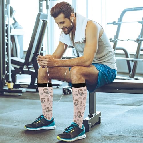 Mermaid Seahorse Pink Pattern Compression Socks for Women Men Nurses Compression Stockings Long Socks for Workout Hiking Running Long Flight