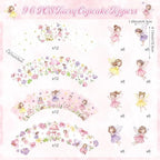 96 PCS Fairy Cupcake Topper Decoration - Birthday Party Cupcake Wrappers Decor Wing Ballet Dancer Cake Pink for Bridal Shower Birthday Party Supplies