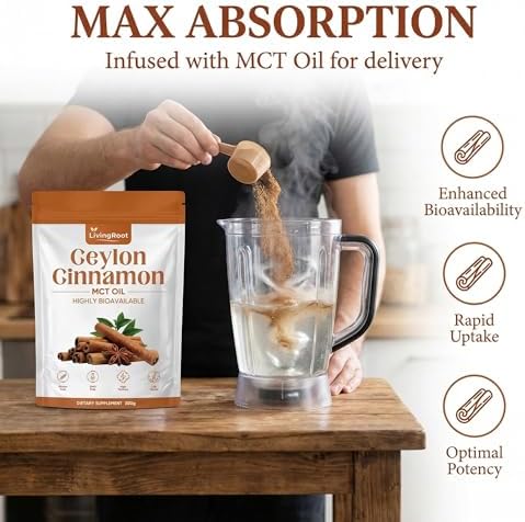 Living Root Ceylon Cinnamon Powder - LivingRoot with MCT Oil 7200 mg Equivalent per Serving, Highly Bioavailable Herbal Supplement, Non-GMO, Gluten-Free - 300g (10.5 oz)