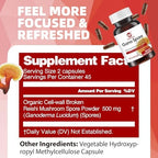 Organic Reishi Mushroom Capsules with 100% Ganoderma Lucidum Reishi Spore Powder for Boost Immune System, Vegan, All Natural, Non-GMO & Gluten Free, 90 Veggie Capsules
