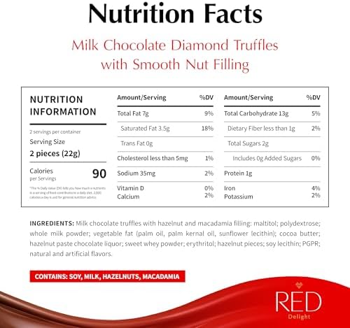 Red Delight Milk Chocolate Diamond Truffles with Smooth Nut Filling - Pack of 10 (With 40 Chocolate Truffles) 15.50oz Creamy Treats - Kosher, No Added Sugar, Gluten-Free European-Style Chocolates