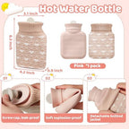Amylove Mini Hot Water Bottle with Knitted Cover 320ml, Mother's Gift Water Bag for Women, Microwave Heating Bottle for Pain Relief Menstrual Cramps Travel(Beige)
