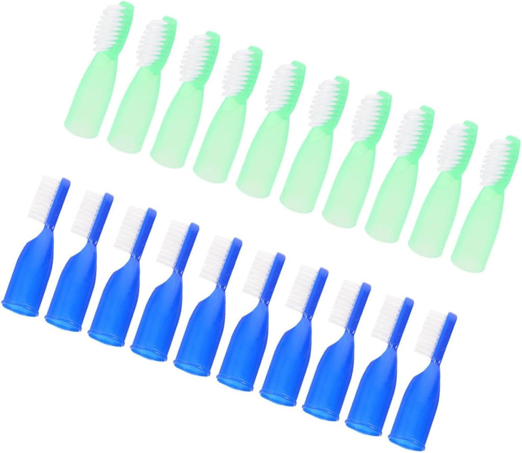20pcs Mini Finger Toothbrushes Small Soft Bristle Manual Toothbrushes for Prison Use Dental Cleaning Oral Care Tools with Short Handle in Blue and Light Green