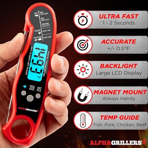 Alpha Grillers Meat Thermometer Digital – Instant Read Food Thermometer for Cooking & Grilling – Professional Kitchen Gift for Men, Dad & Mom