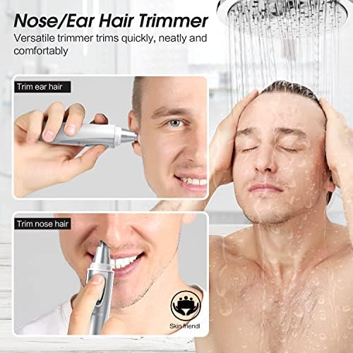 Ear and Nose Hair Trimmer Clipper - 2026 Professional Painless Eyebrow & Facial Hair Trimmer for Men Women,Battery-Operated Trimmer with IPX7 Waterproof,Dual Edge Blades for Easy Cleansing White