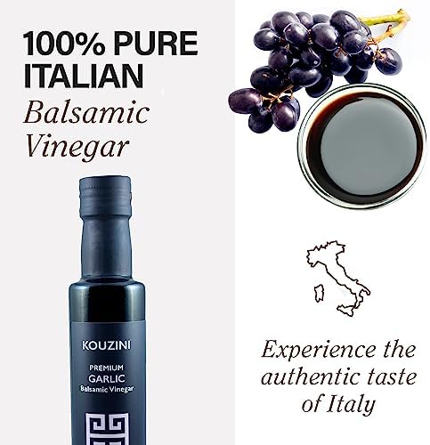 Kouzini Ultra Premium Garlic Balsamic Vinegar, Aged Balsamic Vinegars from Modena, Italy, Premium, Smooth & Full-Bodied Flavor, 250ml Bottle