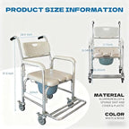 4 in 1 Bedside Commode Chair with Wheels, Rolling Shower Chair for Elderly and Disabled, Bariatric & Handicap - Portable Toilet Padded Seat Transport Rolling Chairs with Arms, Capacity 300lbs