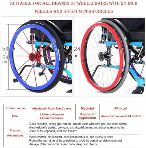 Wheelchair Rear Wheel Grips Cover - 22in/24in Silicone Non-Slip Wear-Resistant Push Rim Covers, Improve Grip and Traction