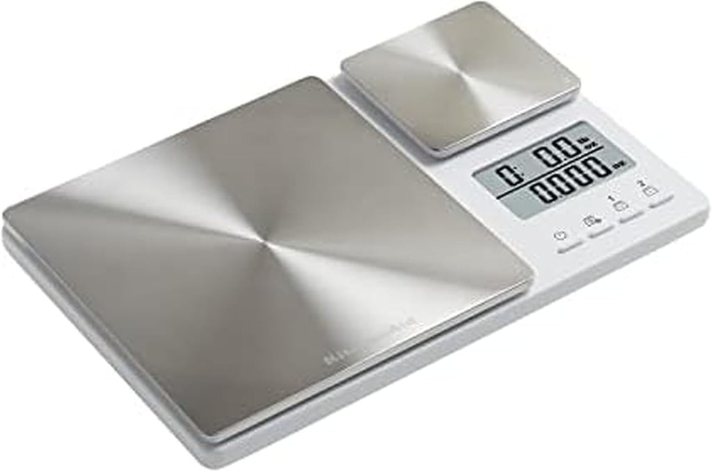 KitchenAid KQ909 Dual Platform Digital Kitchen and Food Scale, 11 Pound Capacity and Precision 16oz Capacity, White with Stainless Steel