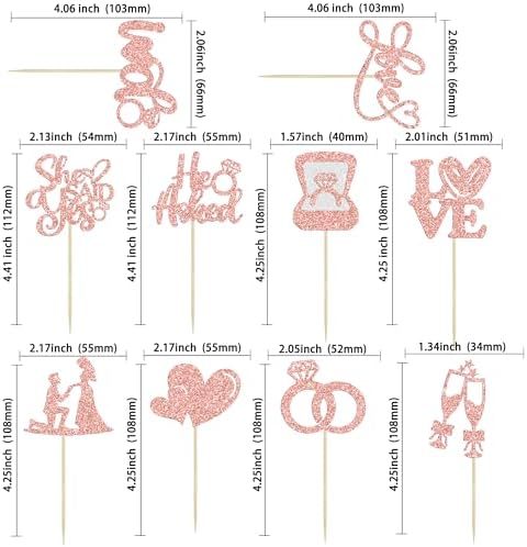 Ephlyn 30Pcs He Asked She Said Yes Cupcake Toppers Glitter Engagement Cupcake Toppers Diamond Ring Heart Love I Do Cupcake Picks for Engagement Wedding Party Cake Decorations Rose Gold