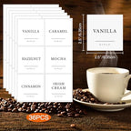 36PCS Coffee Syrup Labels,Minimalist Preprinted Coffee Syrup Stickers for Coffee Station,Waterproof White Coffee Bar Labels for Syrup Bottle & Dispenser Organization(2.5"x2.5")