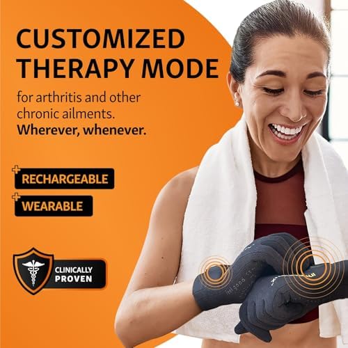 Brownmed Intellinetix Therapy Gloves - Compression Hand Gloves for Pain Relief - Wearable Vibration Therapy Massager - Medium