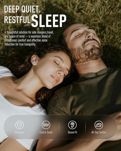 Ear Plugs for Sleeping 3 Pairs, Reusable Silicone Earplugs Sound Proof Noise Cancelling for Side Sleeper Study Travel Working Snoring Blocking -32dB Hearing Protection, with Cord & Case, Blue
