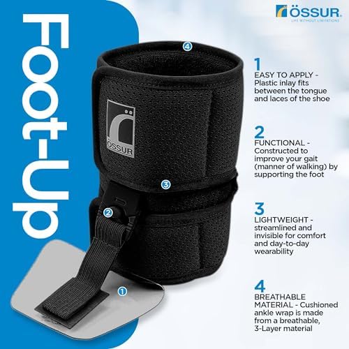 Ossur Foot-Up Drop Foot Brace | Ankle-Foot Orthosis (AFO) for Drop Foot Support | Lightweight, Adjustable Wrap for All-Day Comfort | Breathable Material for All Day Walking | (Black, Large)