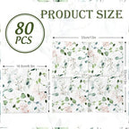Whaline 80Pcs Eucalyptus Floral Paper Napkins Watercolor Greenery Leaves Flower Disposable Napkin Spring Sage Green Pink Luncheon Dinner Napkin for Wedding Birthday Baby Shower Bridal Party Supplies