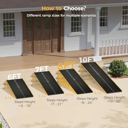 8 FT Portable Wheelchair Ramp-800LBS Heavy-Duty, High-Strength Aluminum Alloy with 4 Adjustable Legs, 4 Wheels, Triple Anti-Slip and Seamless Design, Ideal for Home Steps, Threshold, Doorways