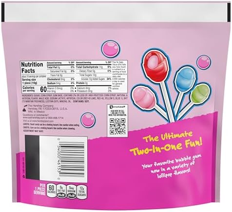 BUBBLE YUM Assorted Flavored Bubble Gum Filled Lollipops, Candy Bag, 8.8 oz