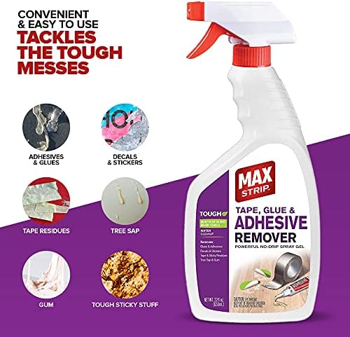 Max Strip Tape, Glue & Adhesive Remover 22oz | Fast-Acting | Removes All Kinds of Glues, Stickers & Sticky Residue | For Wood, Metal & Multiple Surfaces | No Harsh Odor Leaves Surface Clean