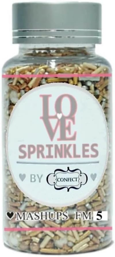 Confect Sprinkle Mix – Gold & White Pearl Sugar Strands for Baking, Cake Decoration & Cupcake Topping – Vegan, Gluten-Free, Nut-Free, Soy-Free, Dairy-Free, Palm Oil-Free – 4.2 Oz