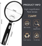 Feosky Handheld Reading Magnifier, 10X Magnifier, 75mm Shatterproof Lens, Non-Slip Handle for Adults Close Work, Seniors Reading and Nature Exploration, Hobby Observation(Silver)