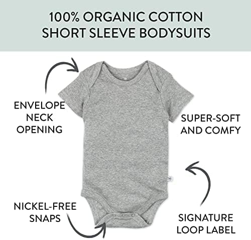 HonestBaby 10-Pack Short Sleeve Bodysuits One-Piece 100% Organic Cotton for Infant Baby Boys, Girls, Unisex