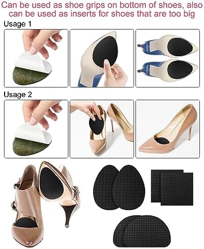 24PCS Non Slip Shoe Pads for Bottom of Shoes, Shoe Grips for Heels Anti Slip, Self-Adhesive Non-Skid Stickers for Shoes (3 Style, Black)