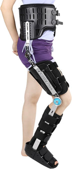 Knee Support Brace, Hip Knee Ankle Foot Orthosis Leg Fracture, Lower Limb Paralysis, Hip Walking Fixed with Walking Boots Brace (Black L)
