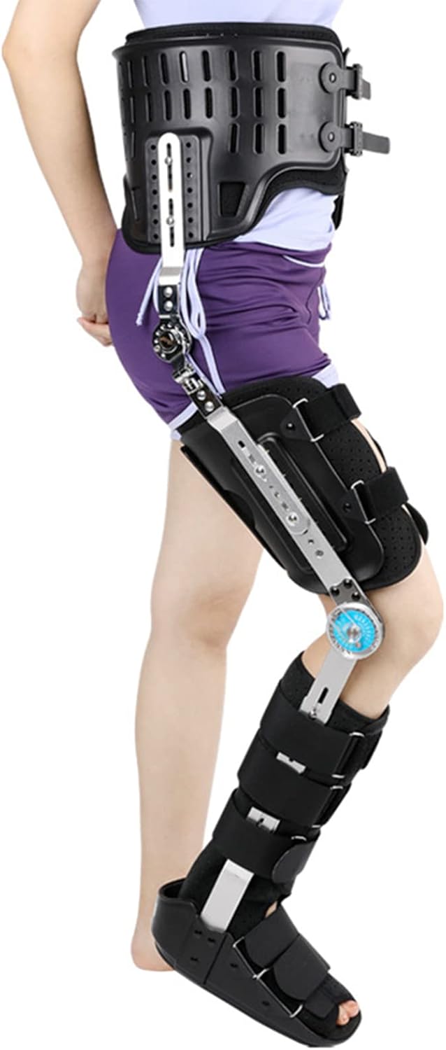 Knee Support Brace, Hip Knee Ankle Foot Orthosis Leg Fracture, Lower Limb Paralysis, Hip Walking Fixed with Walking Boots Brace (Black L)