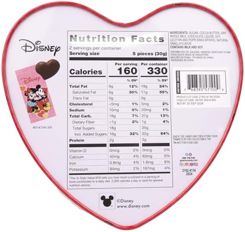 Mickey and Minnie Valentine’s Candy Gift Tin, 10 Individually Wrapped Milk Chocolate Hearts, Reusable Container, 2.12 Ounces